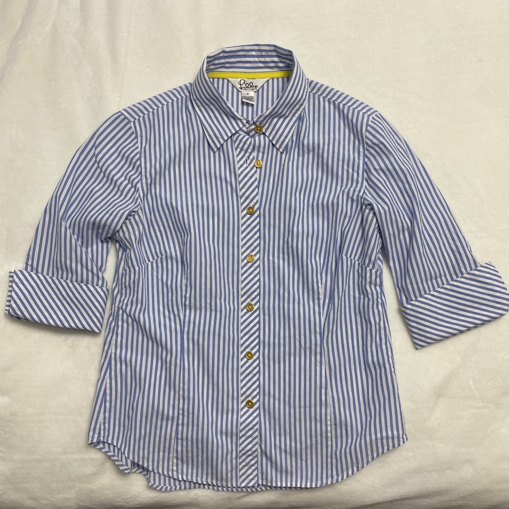 Lilly Pulitzer Striped Button Down Shirt with Gold Accents
